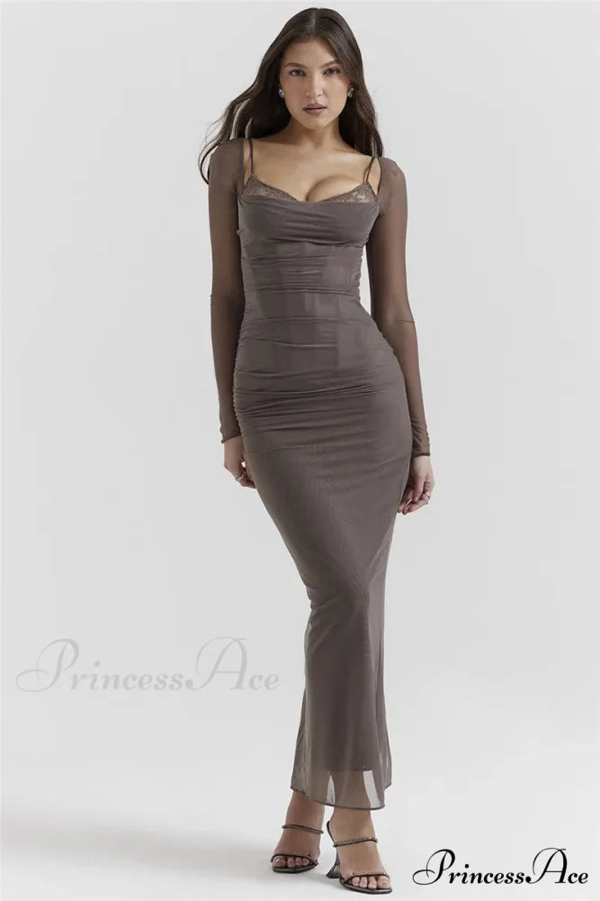 Sheer Long Sleeve Charming Bodycon Maxi Dress