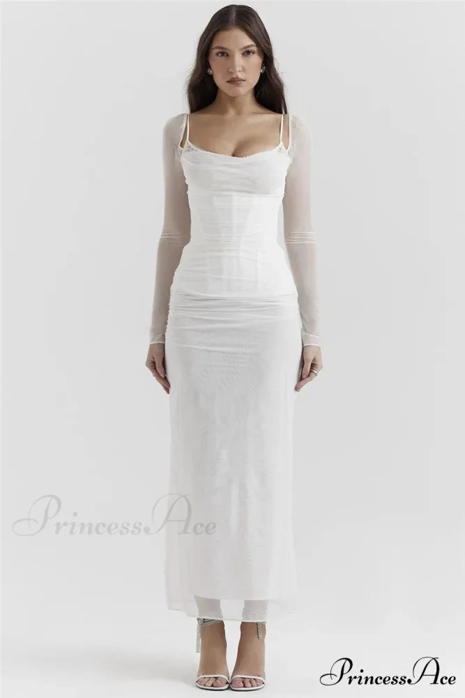 Sheer Long Sleeve Charming Bodycon Maxi Dress