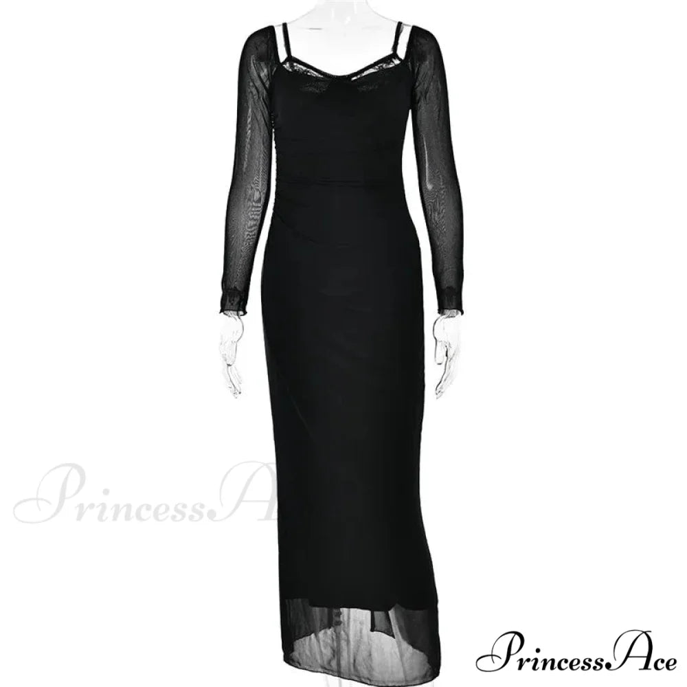 Sheer Long Sleeve Charming Bodycon Maxi Dress