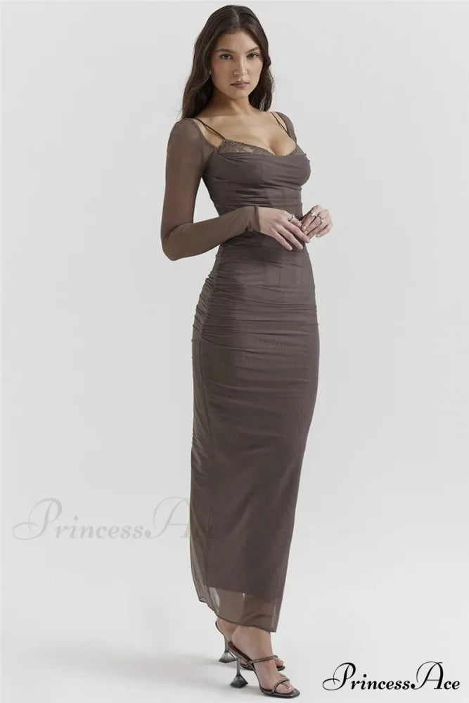 Sheer Long Sleeve Charming Bodycon Maxi Dress