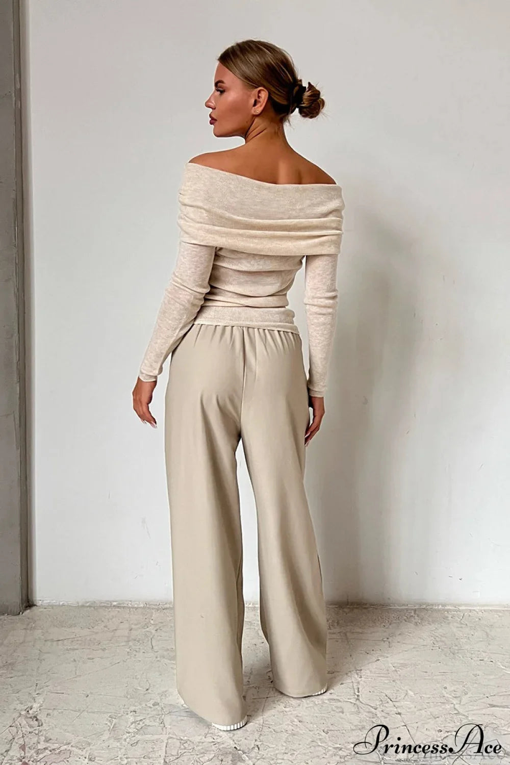 Sheer Off-Shoulder Fitted Solid Pullover Knit Top