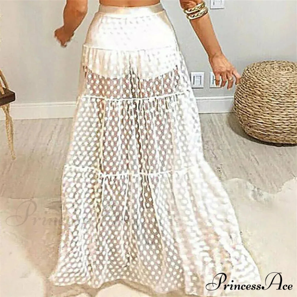 Sheer Polka Dot See-Through Maxi Skirt Marriage Celebration Skirt skirt-250126