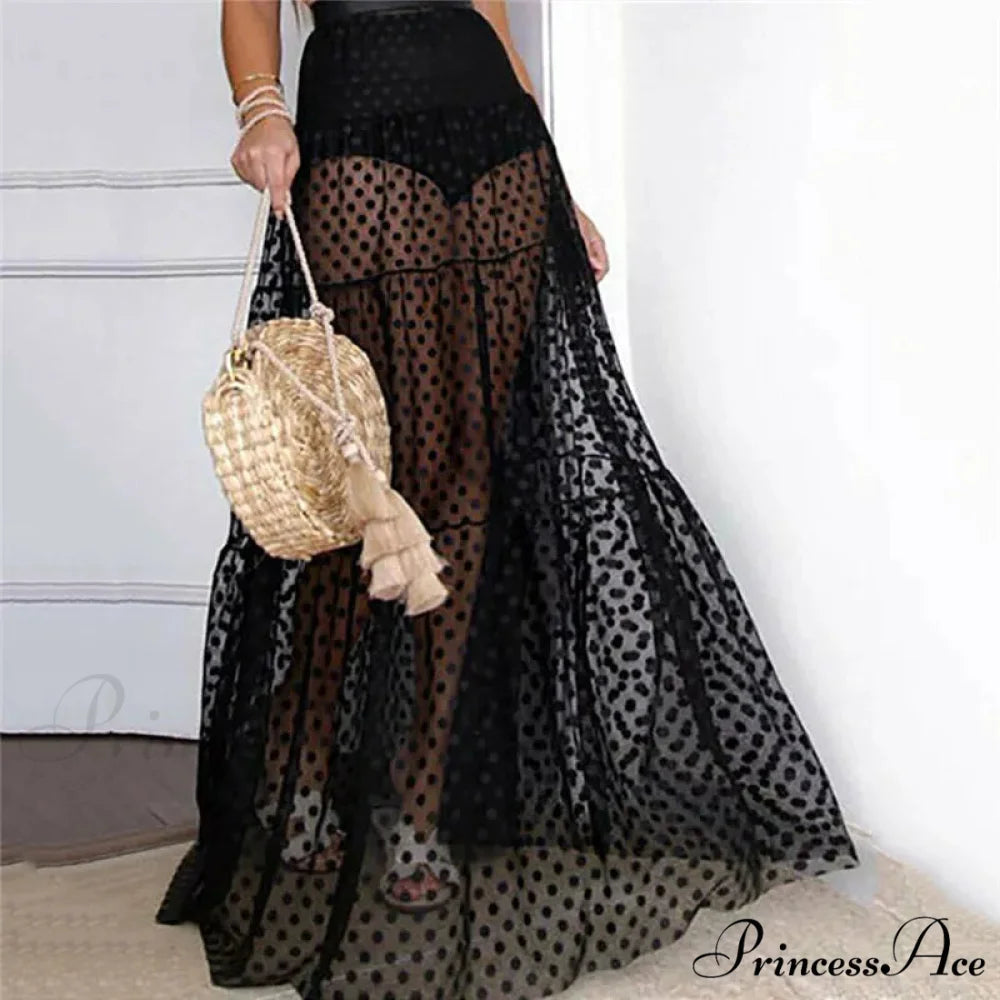 Sheer Polka Dot See-Through Maxi Skirt Marriage Celebration Skirt skirt-250126