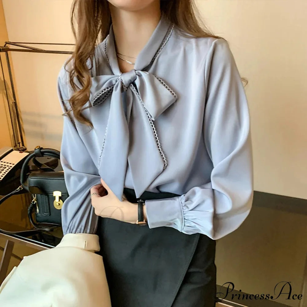 Sheer Ribbon Long Sleeve Workplace Blouse blouse-250126
