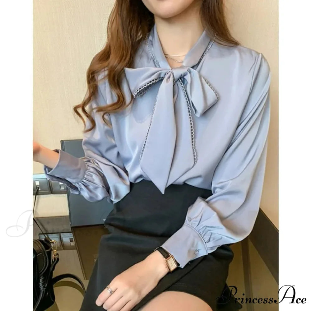Sheer Ribbon Long Sleeve Workplace Blouse blouse-250126