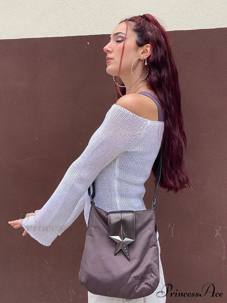 Sheer Shoulder Monochrome Transparent Sweater swraters-241228