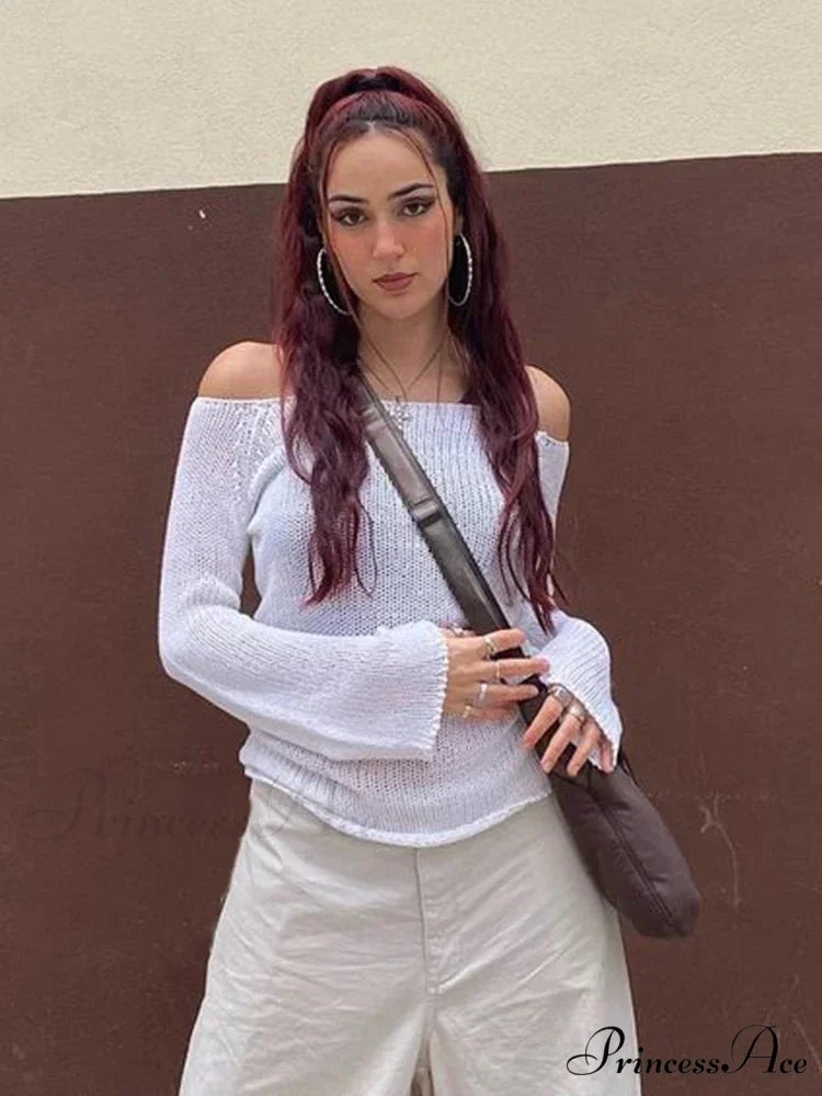 Sheer Shoulder Monochrome Transparent Sweater swraters-241228