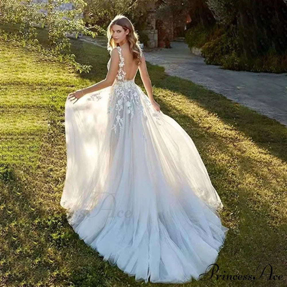 Sheer Tulle Beach Wedding Gown white / 2 weddingdress-250223