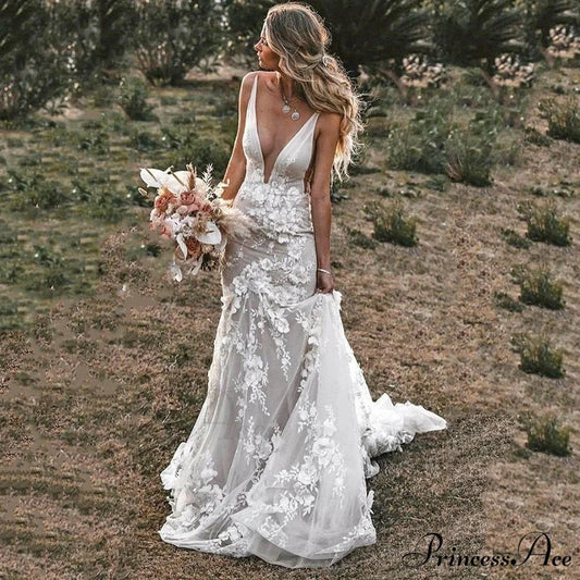 Sheer Tulle Extended Train Wedding Dress lvory white / 2 weddingdress-250223