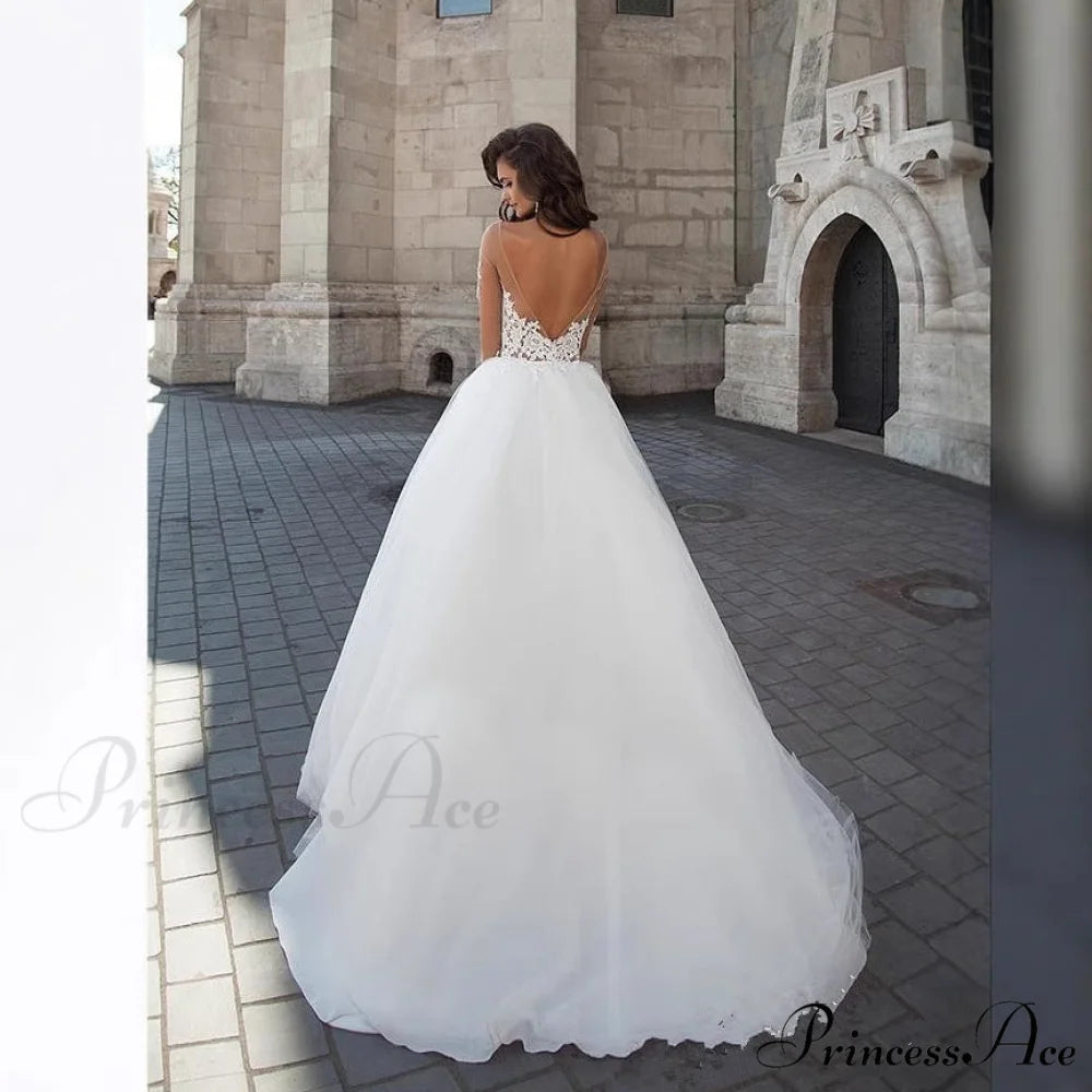 Sheer V-Neck Off-Shoulder Bridal Gown weddingdress-250223