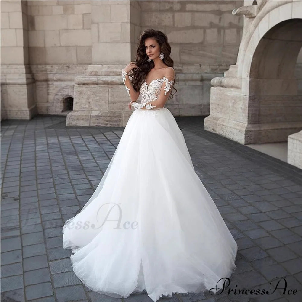 Sheer V-Neck Off-Shoulder Bridal Gown weddingdress-250223