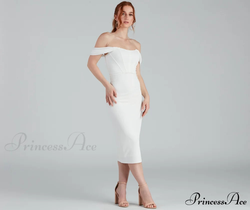 Sheila Crepe Corset Charming Midi Formal Dress BROWN / M