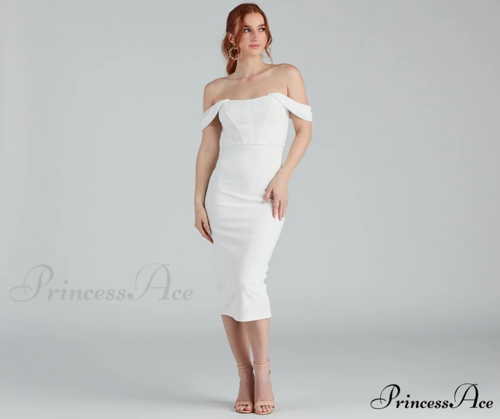 Sheila Crepe Corset Charming Midi Formal Dress IVORY / XS