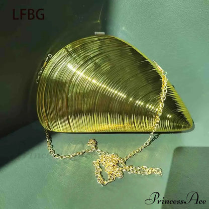 Shell Formed Acrylic Handbag Clutch Bag with Gold Chain Gold / (20cm clutchbag-250126