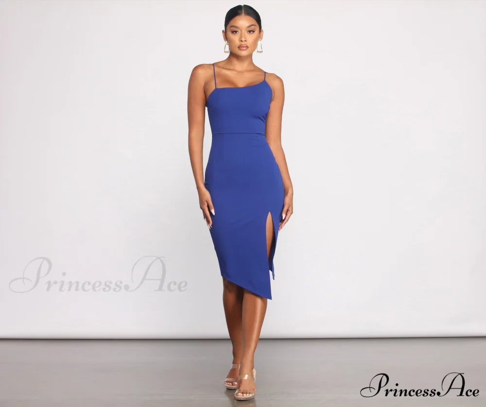 She’s Got That Chic Graceful Style Crepe Midi Dress ROYAL / XS