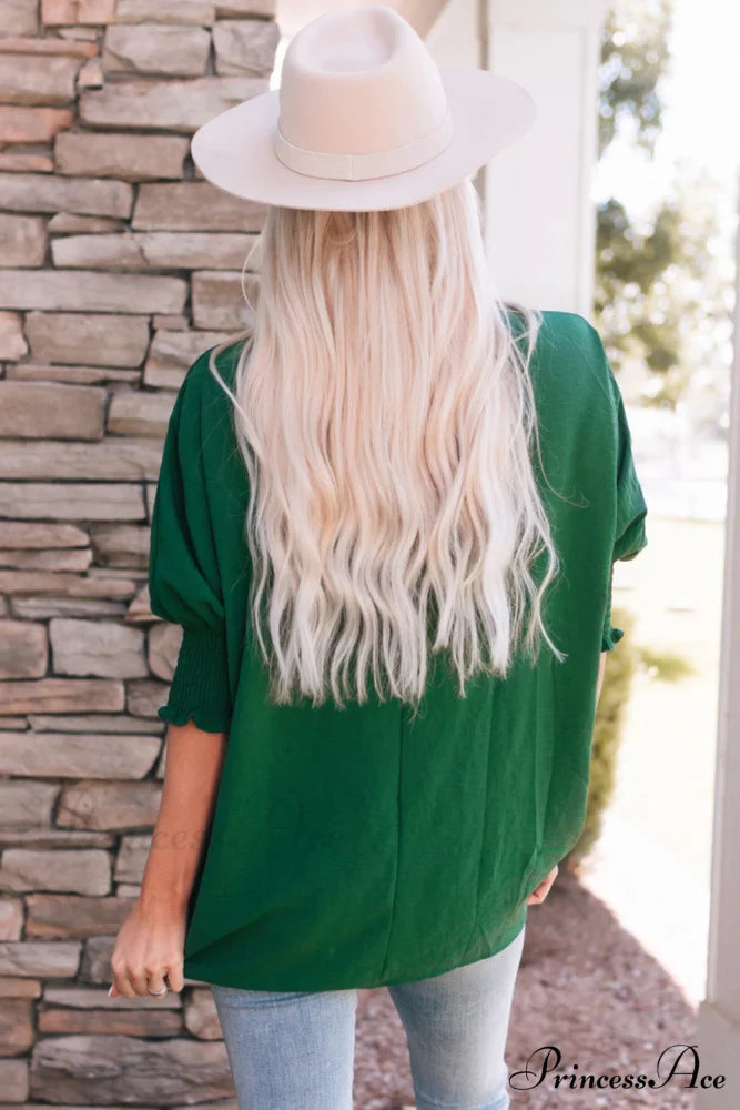 Shift Top Wrist Smocked - Green