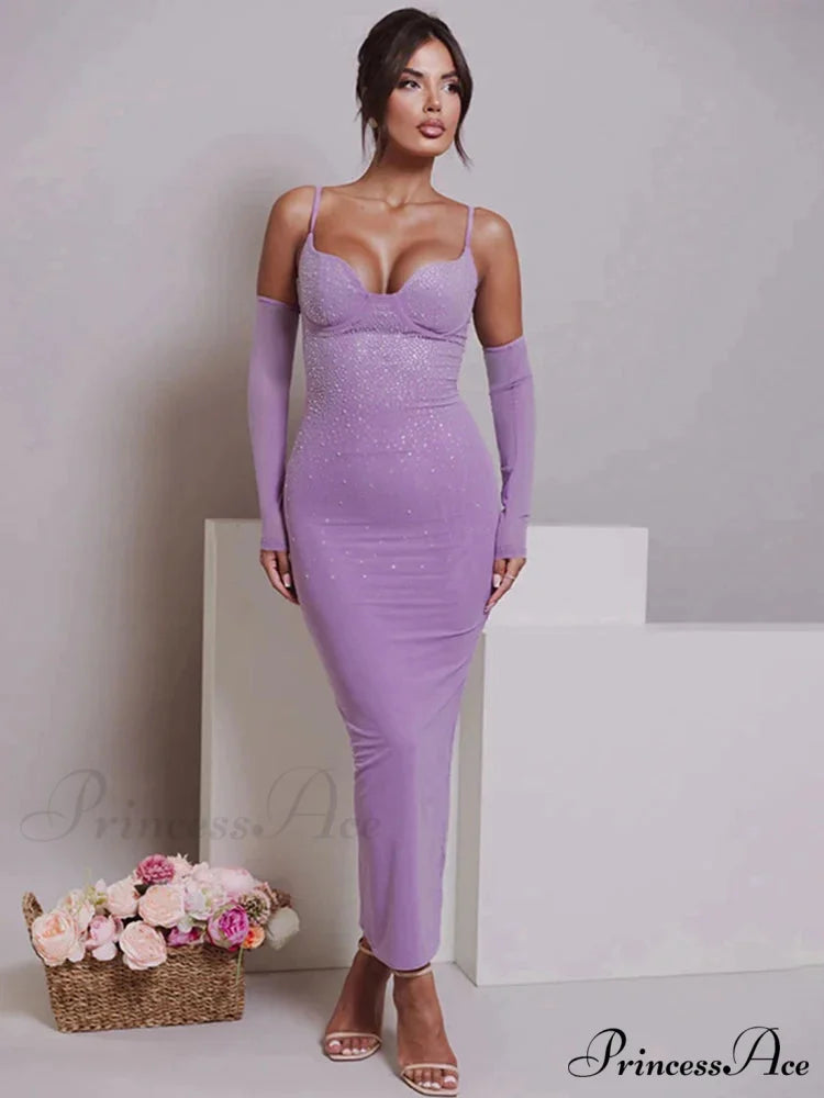 Shimmer Glitter Gemstones Holiday Gown Purple / S vacationdress-250223