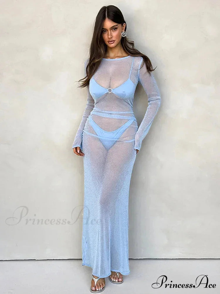 Shimmer Glitter View Holiday Attire Blue / S vacationdress-250223