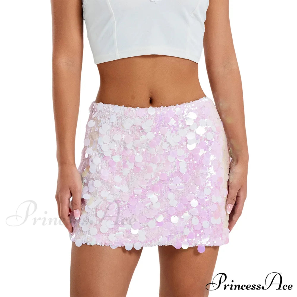 Shimmer Sequin Sparkle Mini Skirt Pink / S skirts-250223