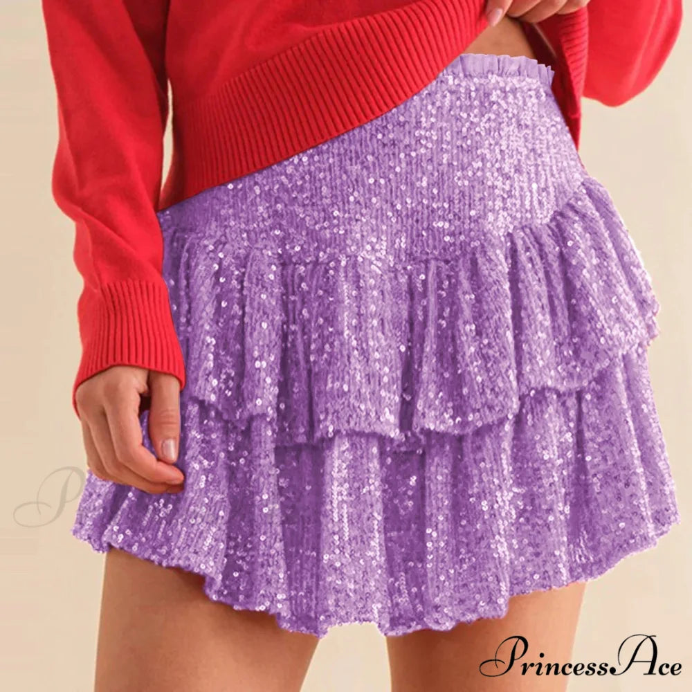 Shimmering Glitter Layered Skirt purple / XS skirts-250223