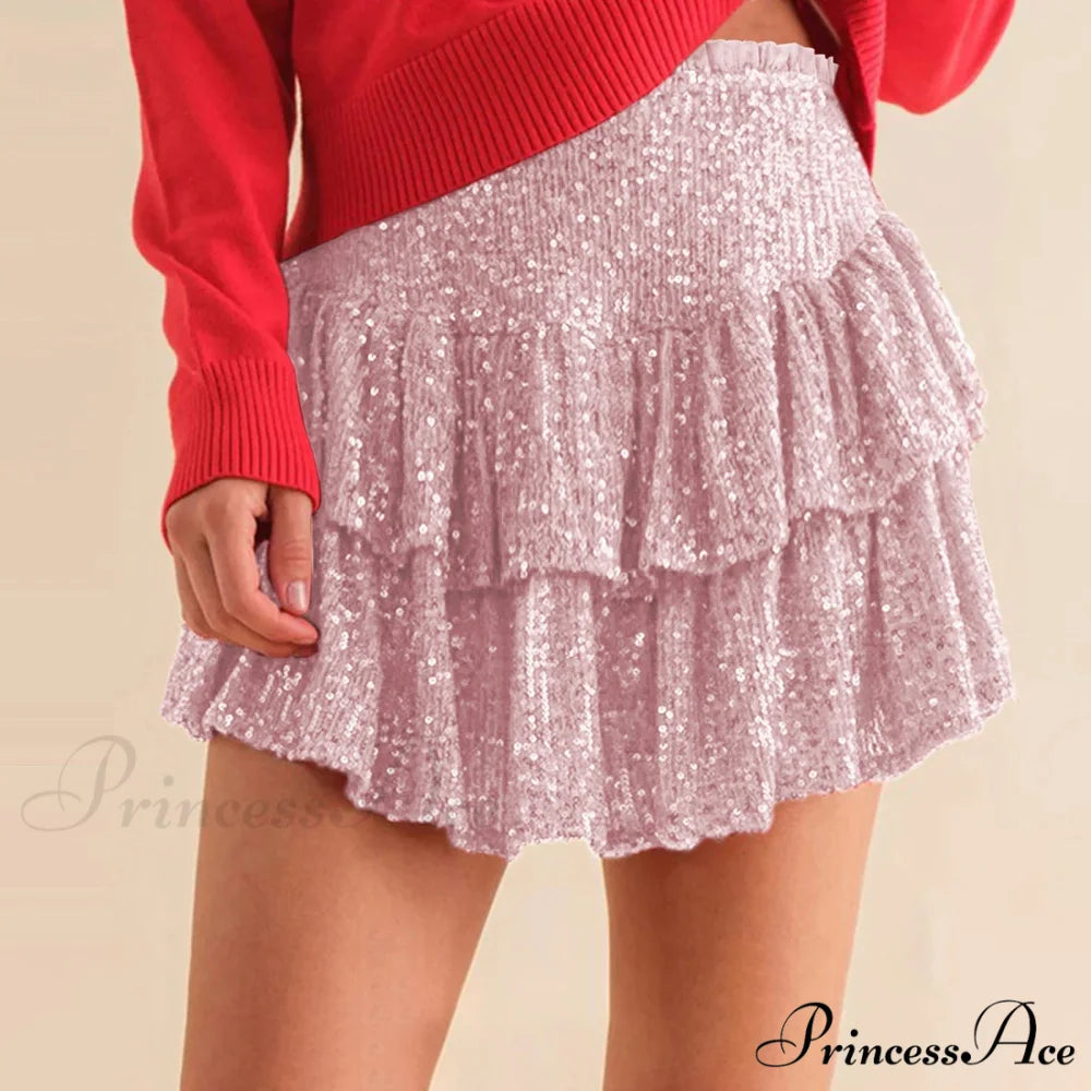Shimmering Glitter Layered Skirt rose / XS skirts-250223