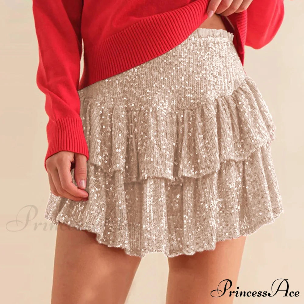 Shimmering Glitter Layered Skirt white / XS skirts-250223
