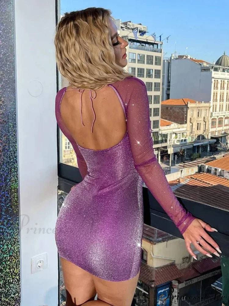Shimmering Net Wrap Short Dress PURPLE / S minidress-250223