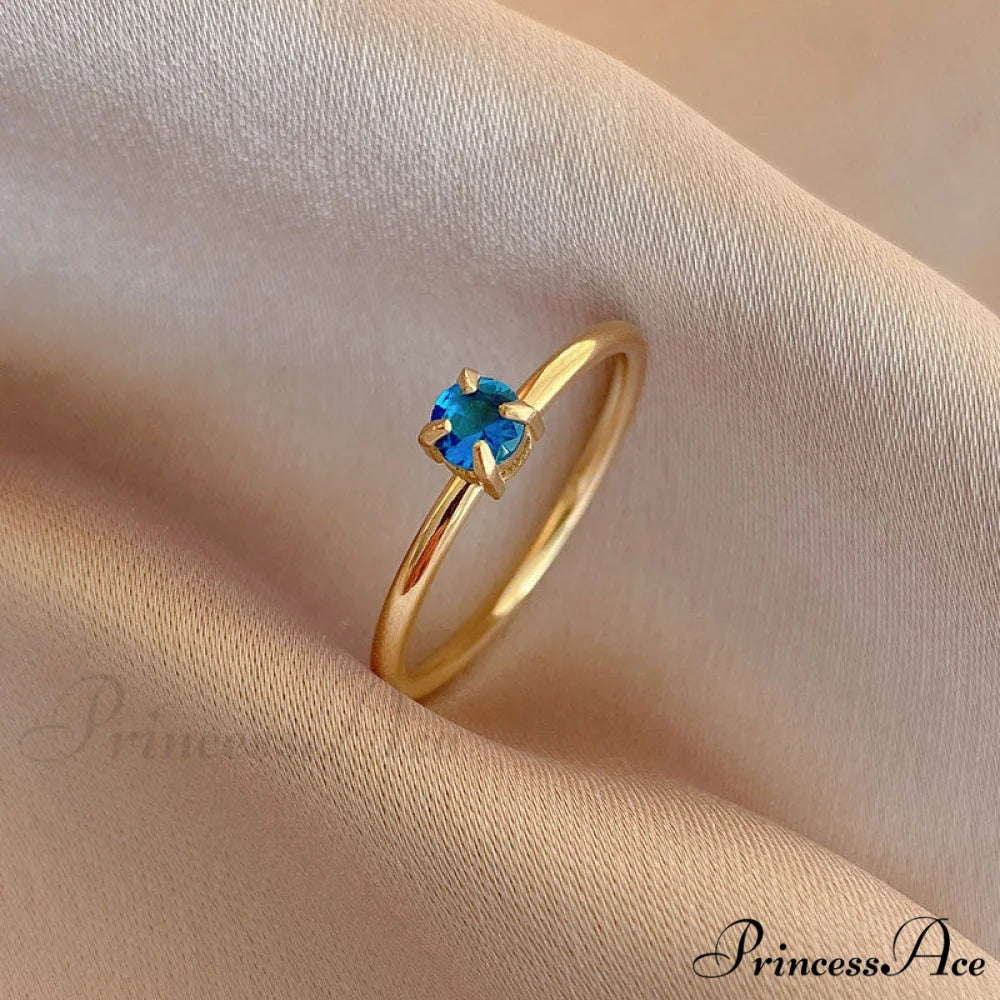 Shining Colorful Zircon Custom Closed Rings gold + blue / 6
