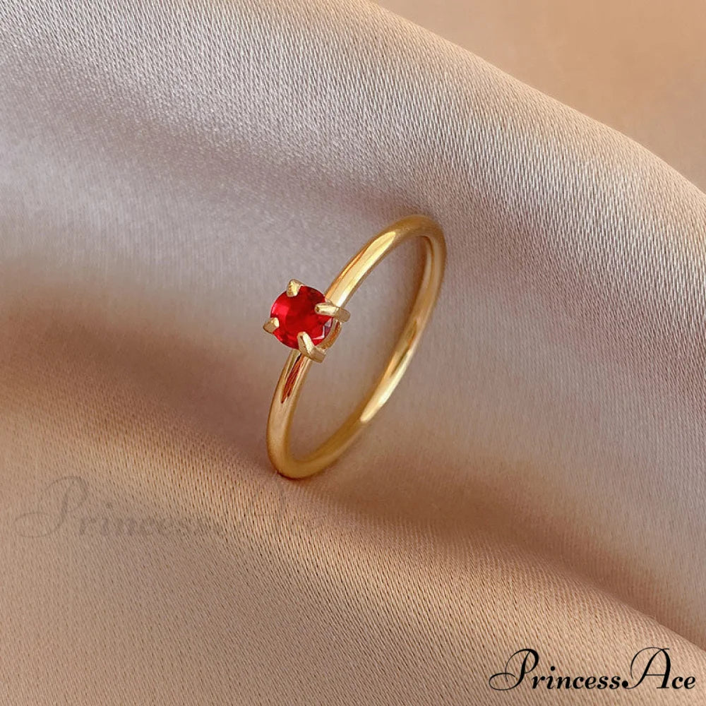 Shining Colorful Zircon Custom Closed Rings gold + red / 6