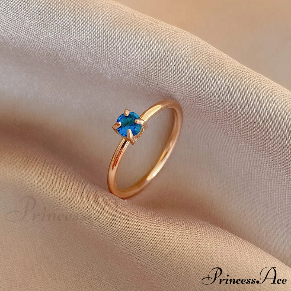Shining Colorful Zircon Custom Closed Rings rose gold + blue / 6