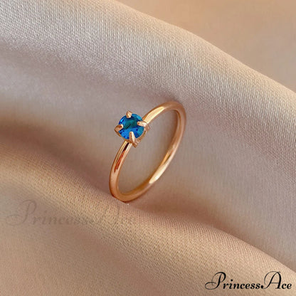 Shining Colorful Zircon Custom Closed Rings rose gold + blue / 6