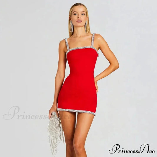 Shining Diamonds Red Strap Party Dress Red / XS