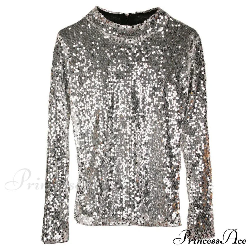 Shinny Sequin Long Sleeve Party Glitter Slim Festival Chic Tshirt