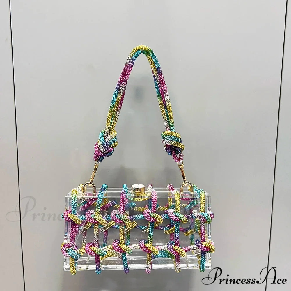 Shiny Crystal Handcrafted Nighttime Clutch Purse Multicolour clutchbag-250126