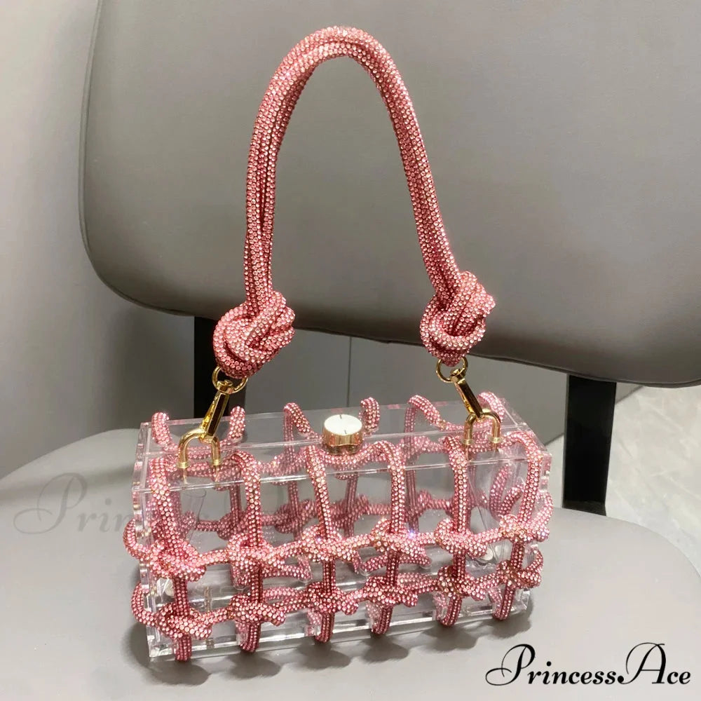 Shiny Crystal Handcrafted Nighttime Clutch Purse Pink clutchbag-250126