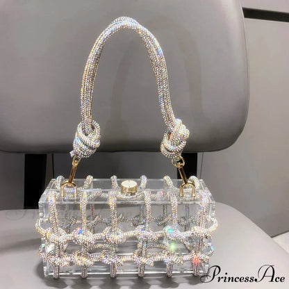 Shiny Crystal Handcrafted Nighttime Clutch Purse Silver AB clutchbag-250126