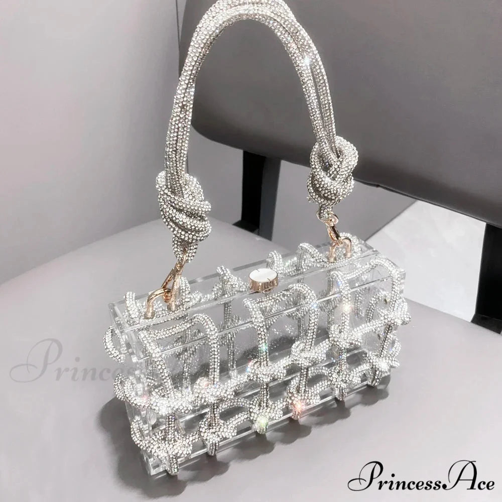 Shiny Crystal Handcrafted Nighttime Clutch Purse Silver clutchbag-250126