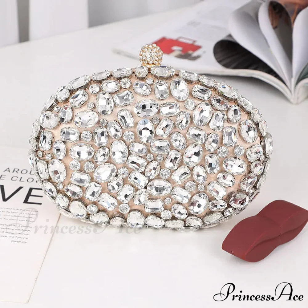 Shiny Gem Evening Purse Celebration Gathering Marriage Clutch Champagne clutchbag-250126