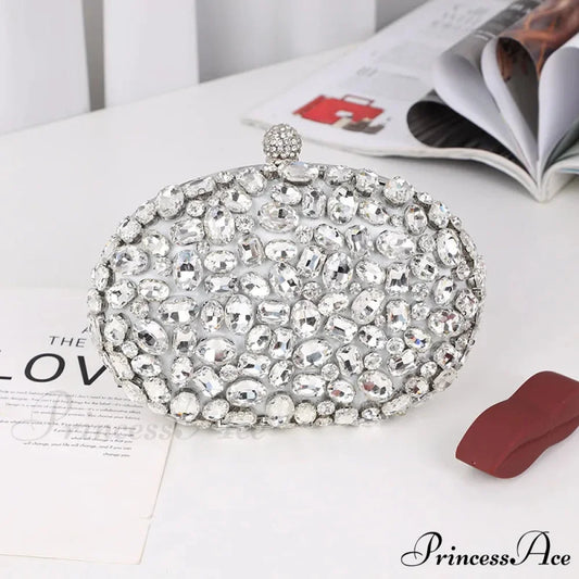 Shiny Gem Evening Purse Celebration Gathering Marriage Clutch Silver clutchbag-250126