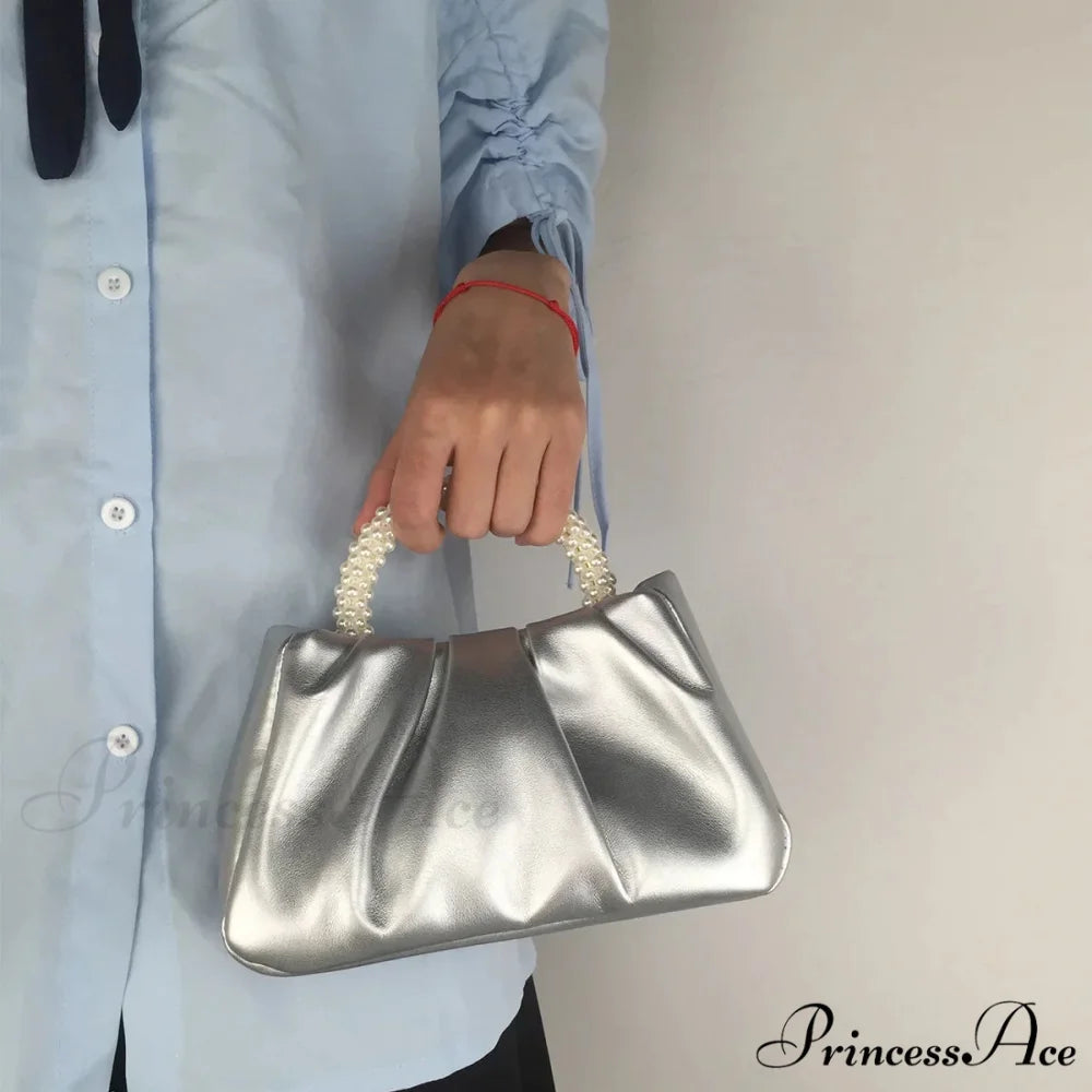 Shiny Grip Evening Purse Handbag silver handbag-250126