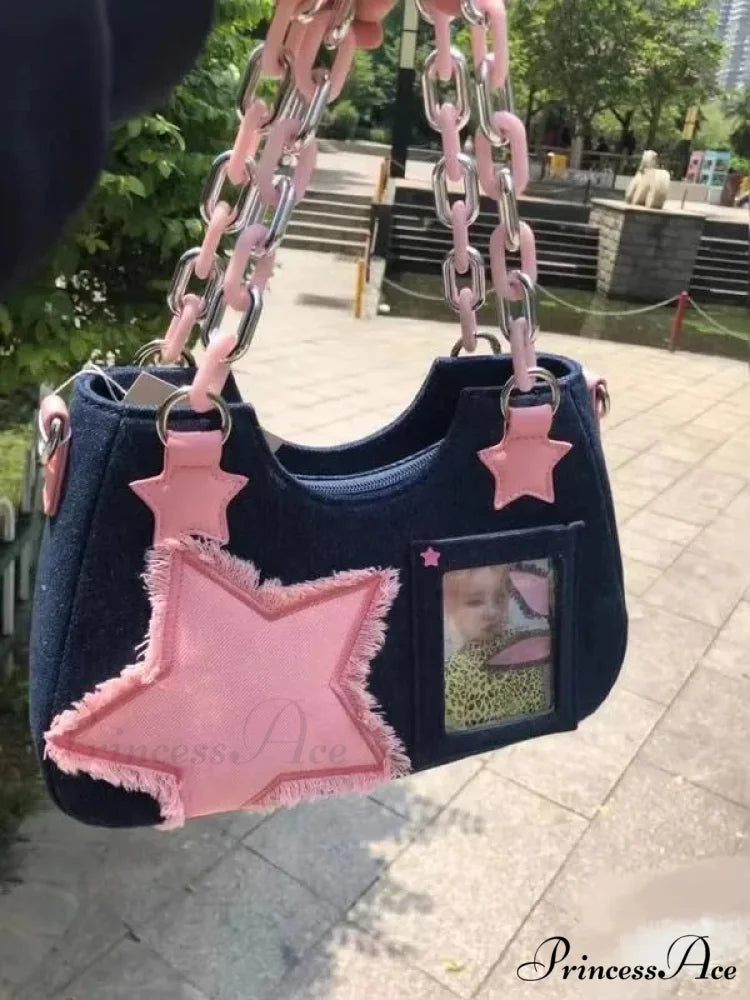 Shiny Platinum Leather Crossbody Shoulder Bag Dark Blue shoulder-250126
