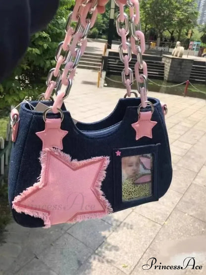 Shiny Platinum Leather Crossbody Shoulder Bag Dark Blue shoulder-250126