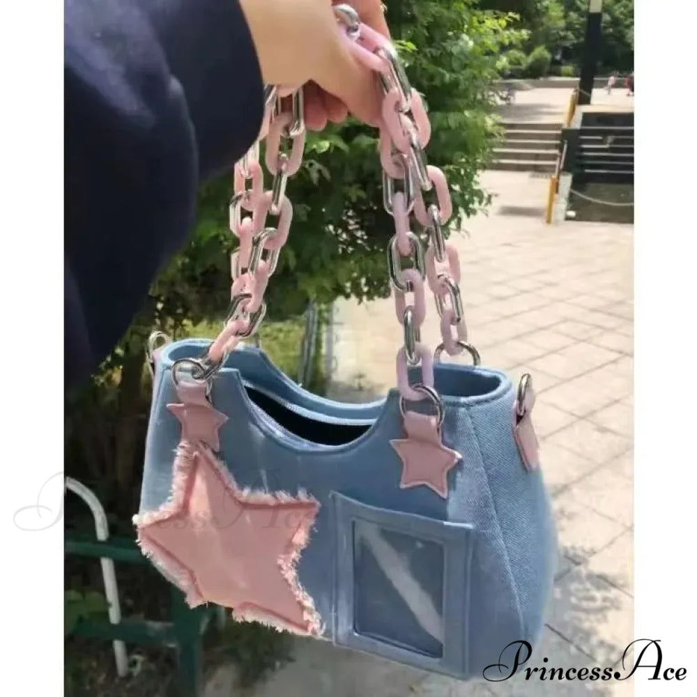 Shiny Platinum Leather Crossbody Shoulder Bag Light Blue shoulder-250126