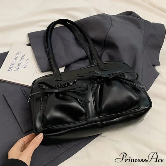 Shiny PU Stitching Thread Shoulder Bag Black / Without pendant shoulder-250126