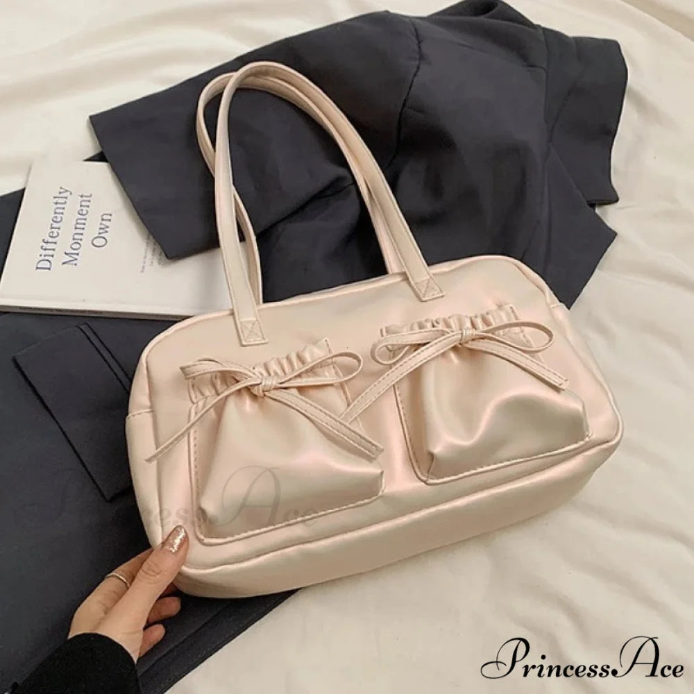 Shiny PU Stitching Thread Shoulder Bag Pearl Pink / Without pendant shoulder-250126