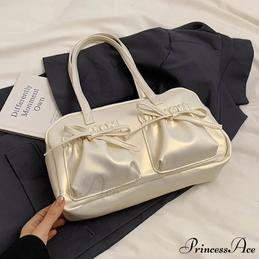 Shiny PU Stitching Thread Shoulder Bag PearlWhite / Without pendant shoulder-250126