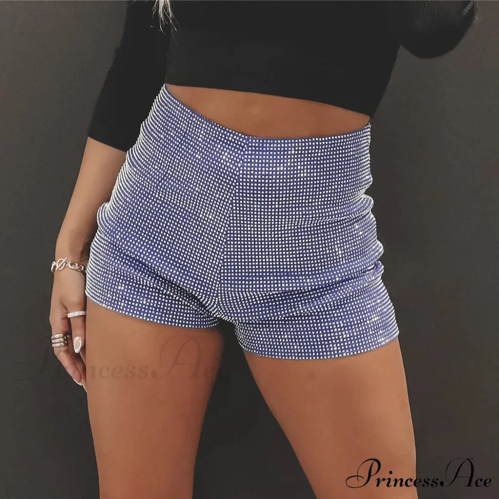 Shiny Rhinestone High Waist Summer Beach Nightclub Streetwear Casual Short PURPLE / S