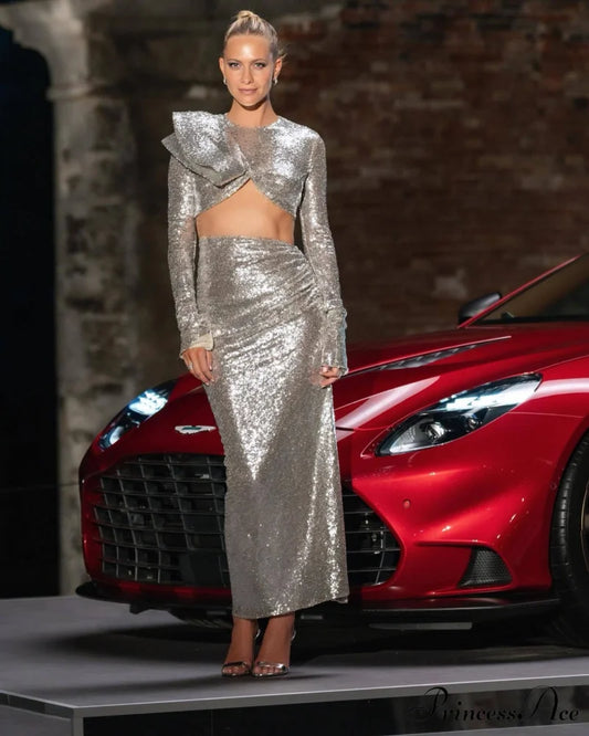 Shiny Rhinestone Net Cut Prom Dress silver / XS promdress-250223