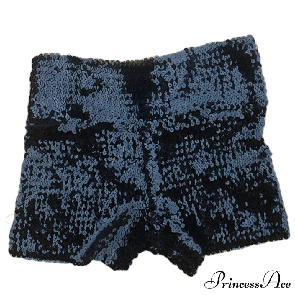 Shiny Sequin Pencil High Waist Mini Shorts Black / S