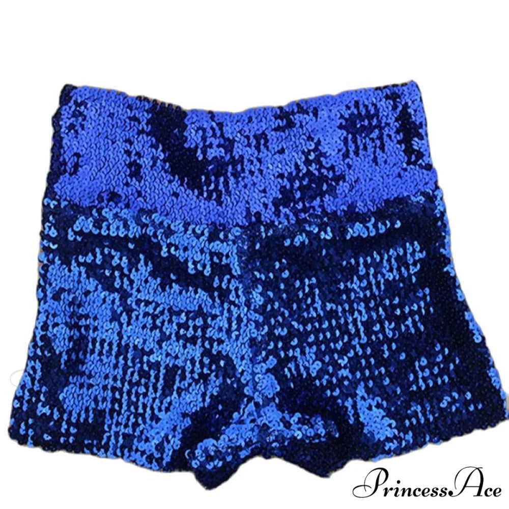 Shiny Sequin Pencil High Waist Mini Shorts Blue / S